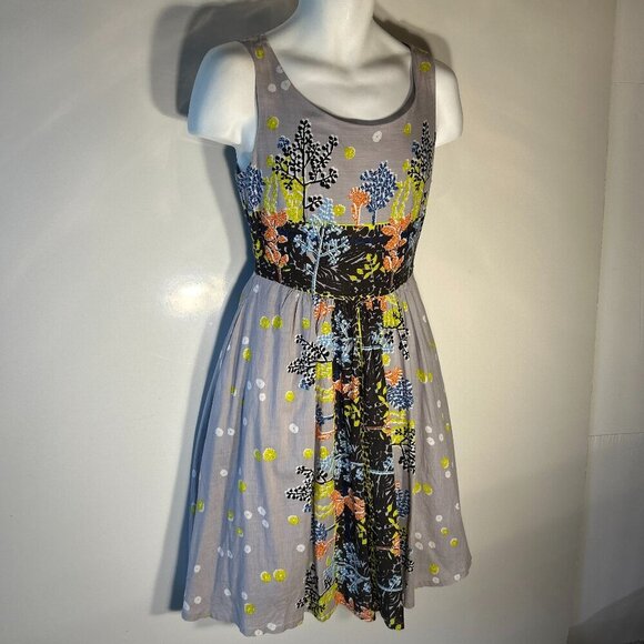 Frock Shop SZ M Light Gray Print Dress 60"s Feminine Art to Wear Vintage - Picture 3 of 7